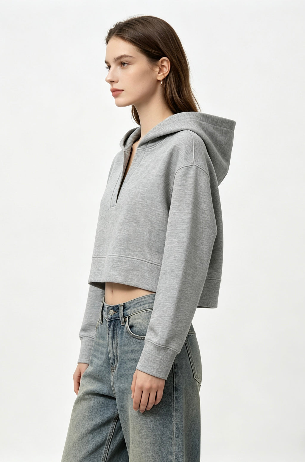 GHW26001 V-Neck Crop Hoodie