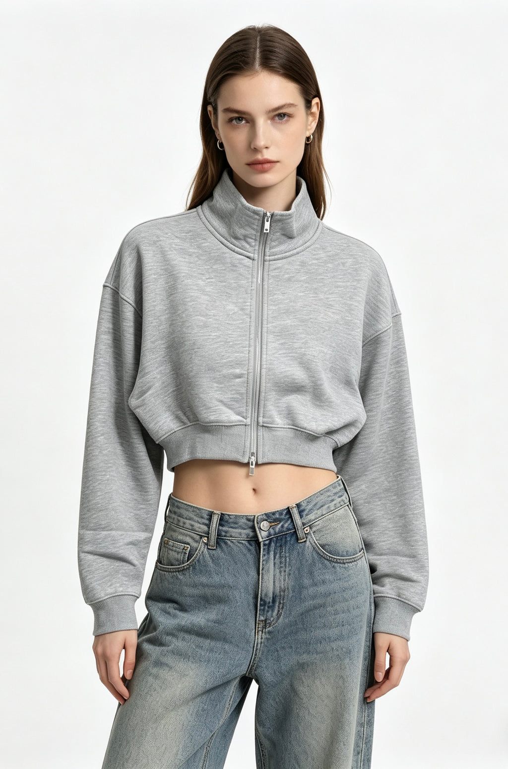 GJW26002 Crop Mockneck Zip Up Jacket