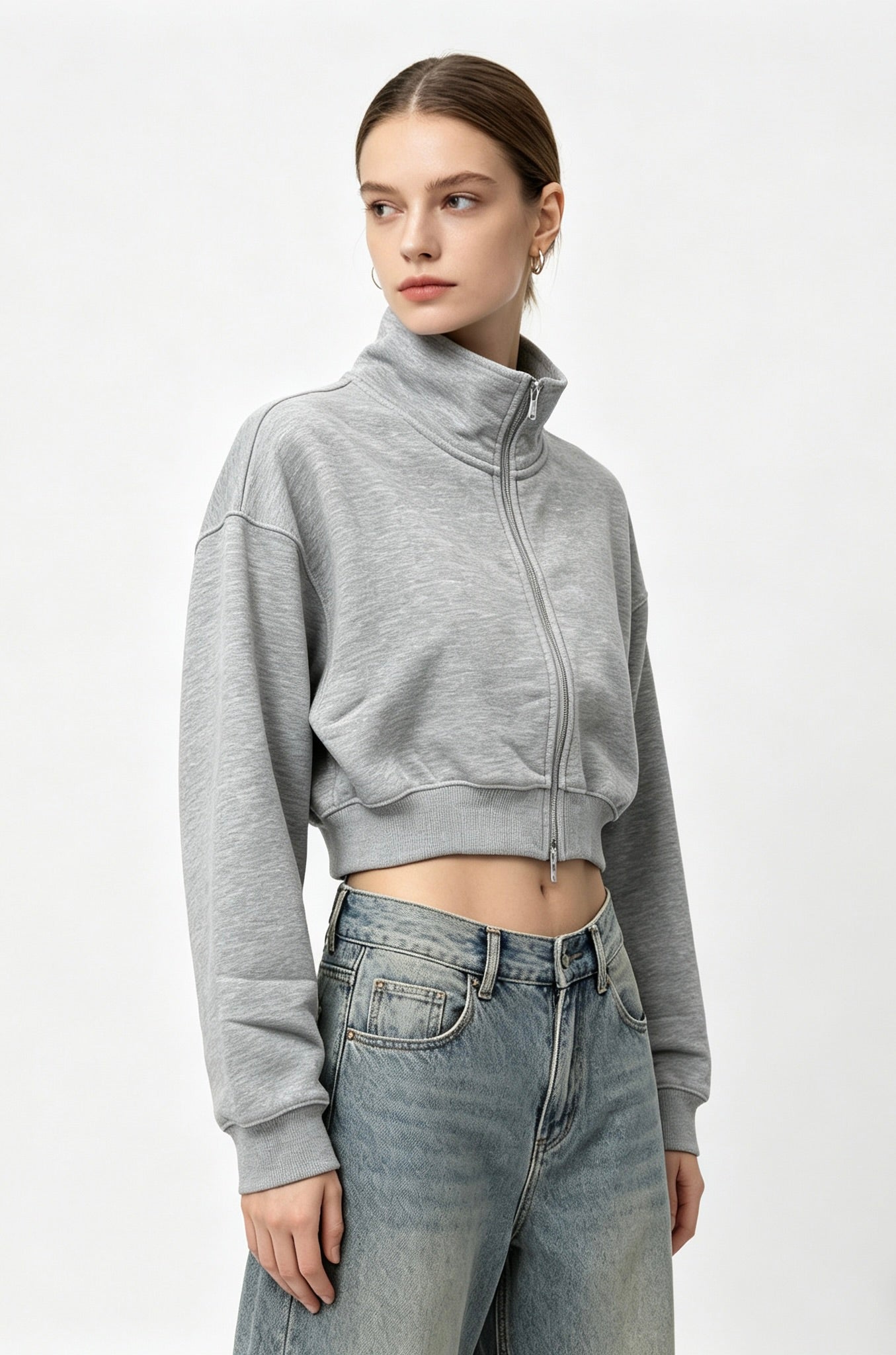 GJW26002 Crop Mockneck Zip Up Jacket